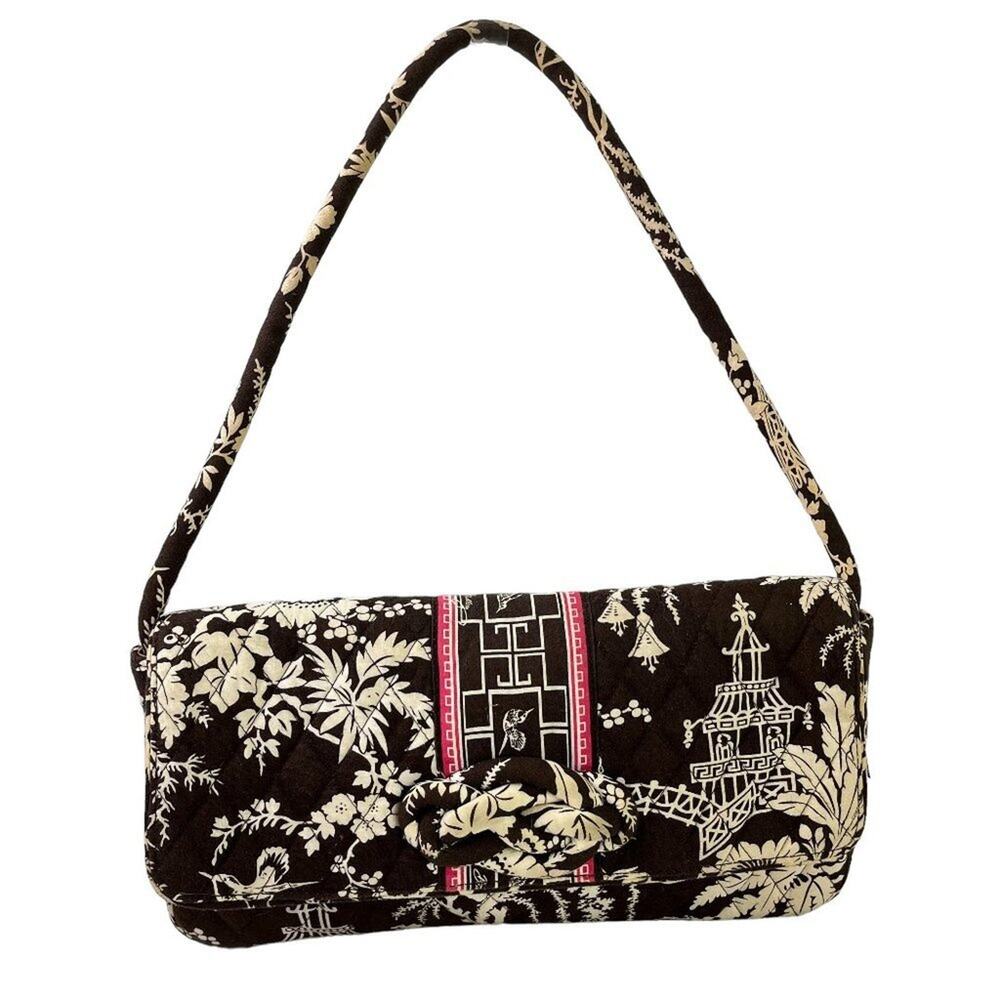 Vera Bradley Imperial Toile Knot Handbag Flap Purse Brown Quilted Handbag Bag